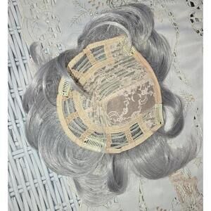 Gray synthetic hair topper for thinning hair